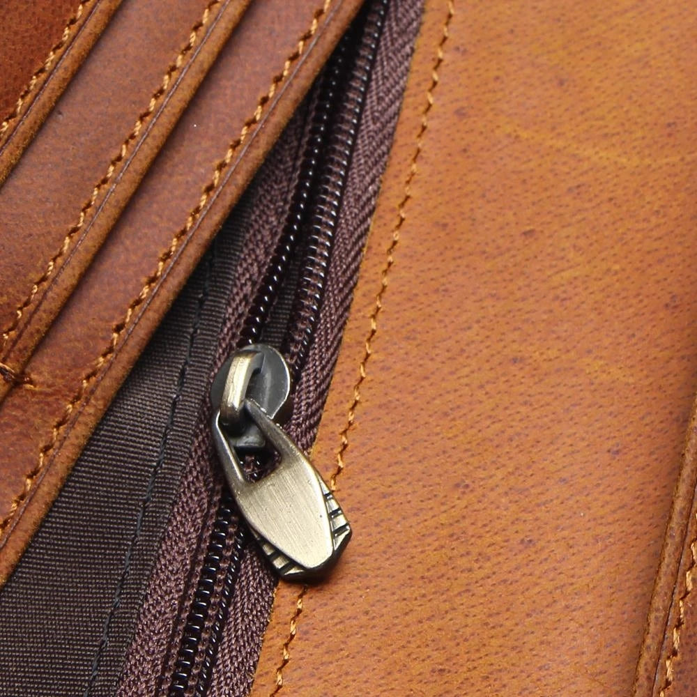 Leather Wallet Men Bifold Zipper Crazy Horse Clutches Retro Long Hand Bag
