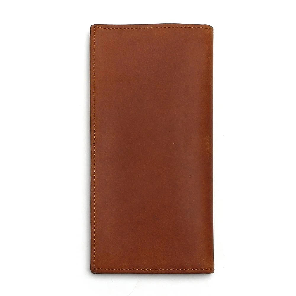 Leather Wallet Men Bifold Zipper Crazy Horse Clutches Retro Long Hand Bag
