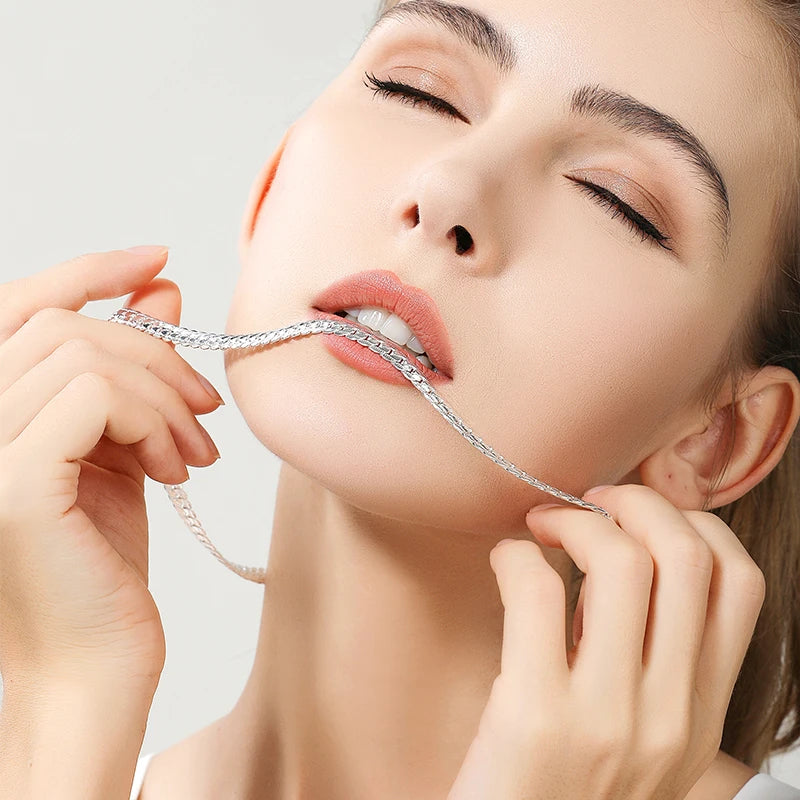 925 Silver 6mm Side Chain Necklace 8/18/20/22/24 Inch Wedding Jewelry