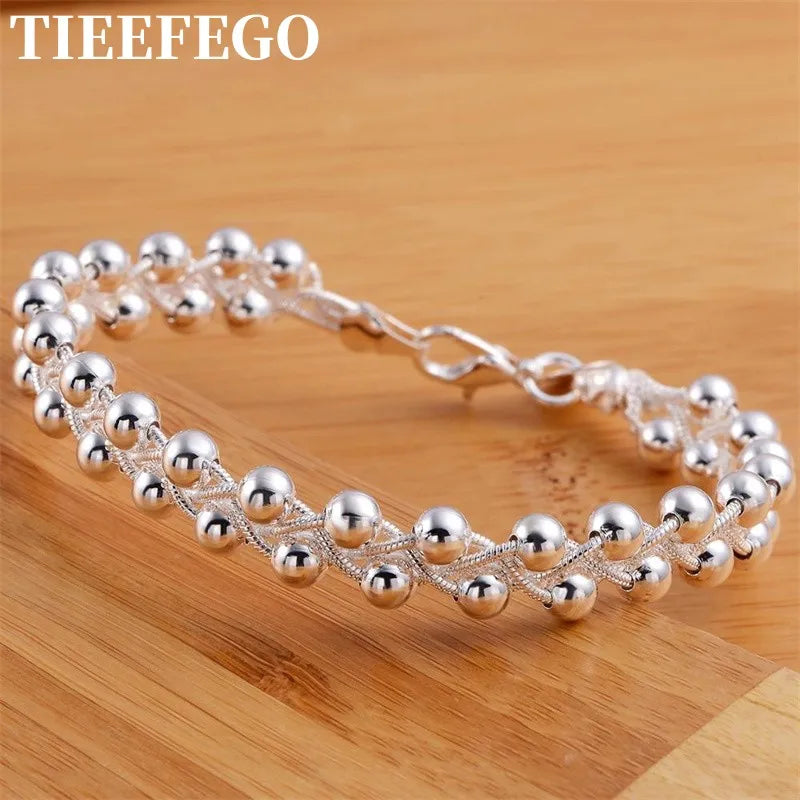 925 Silver Bracelet Women Party Gift Beaded Cross Chain Wedding Jewelry