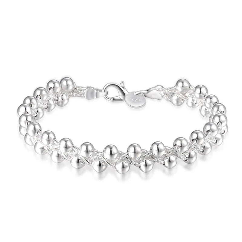 925 Silver Bracelet Women Party Gift Beaded Cross Chain Wedding Jewelry