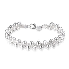 925 Silver Bracelet Women Party Gift Beaded Cross Chain Wedding Jewelry