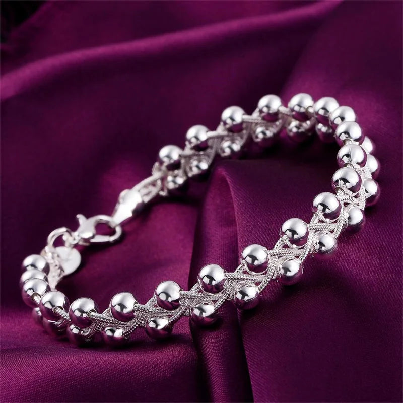 925 Silver Bracelet Women Party Gift Beaded Cross Chain Wedding Jewelry