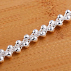 925 Silver Bracelet Women Party Gift Beaded Cross Chain Wedding Jewelry