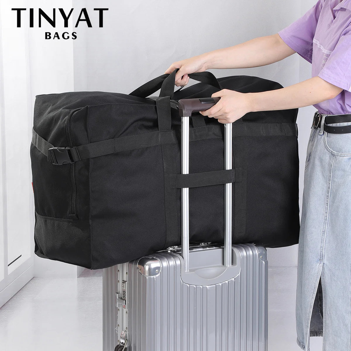 TINYAT Folding Travel Bag Waterproof Large Capacity Tote for Weekend Man Handbag