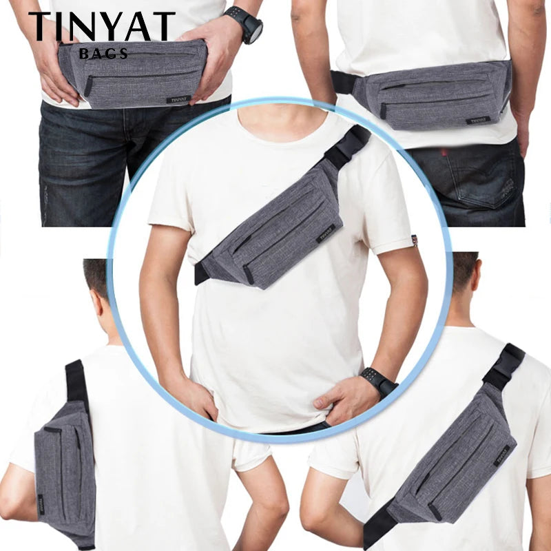 Men Grey Waist Bag Pack Casual Functional Phone Money Belt Fanny Travel Hip