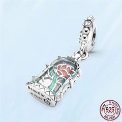 925 Silver Beauty Beast Rose Dangle Charm Bracelet DIY Jewelry