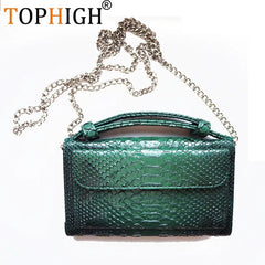 Green Cowhide Leather Clutch Shoulder Crossbody Bag Snake Pattern Handbag