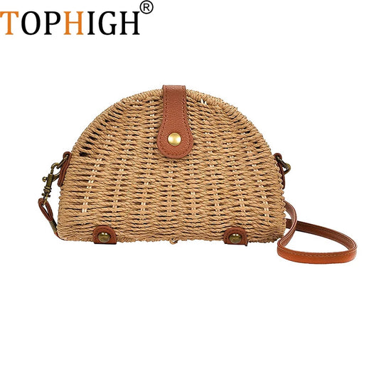 Woman Straw Bag Semi-Circle Shoulder Bag Rattan Handbag Summer Beach Bag