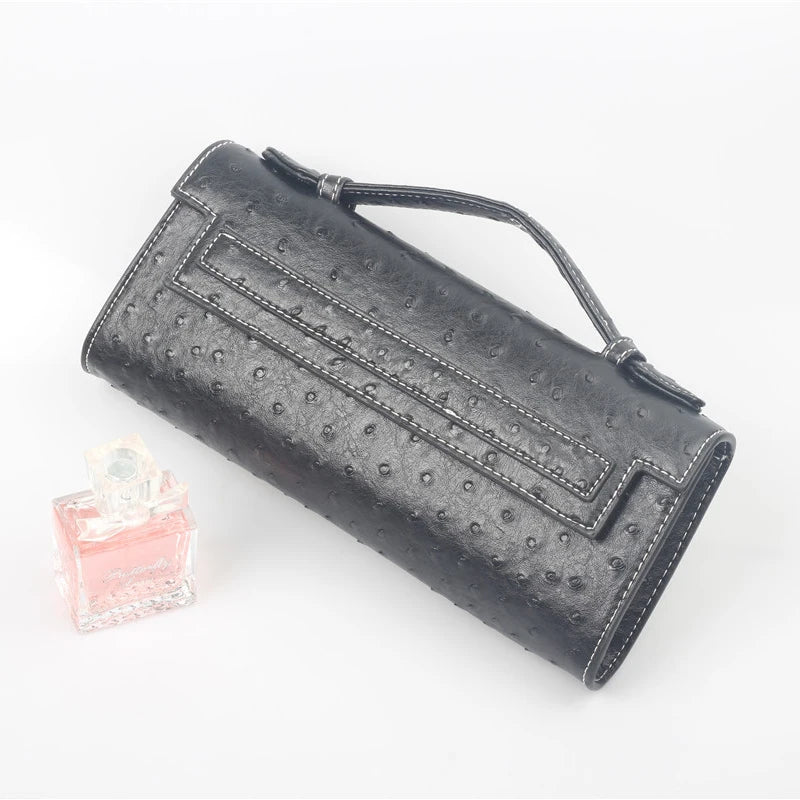 Ostrich Pattern Leather Tote Clutch Bag for Women