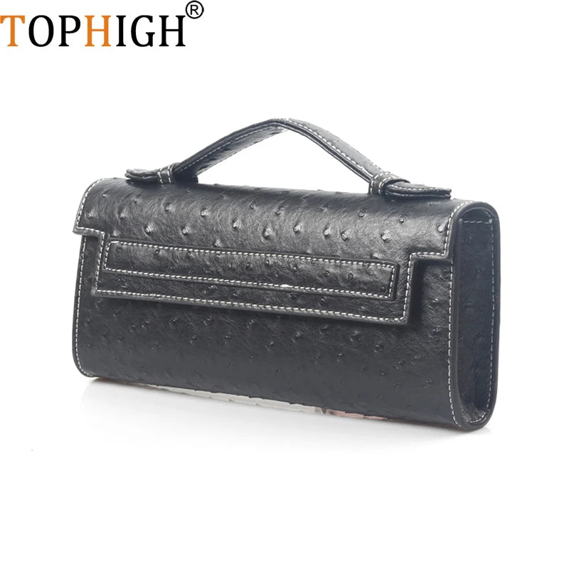 Ostrich Pattern Leather Tote Clutch Bag for Women
