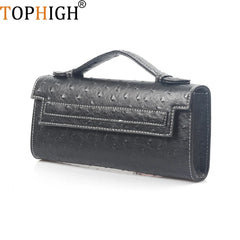 Ostrich Pattern Leather Tote Clutch Bag for Women