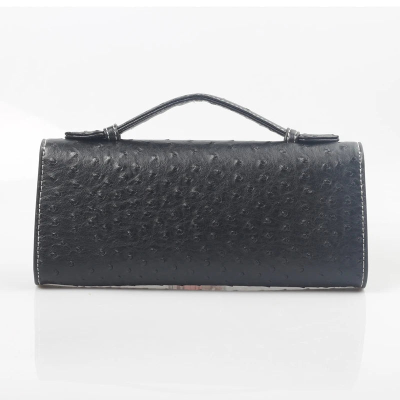 Ostrich Pattern Leather Tote Clutch Bag for Women