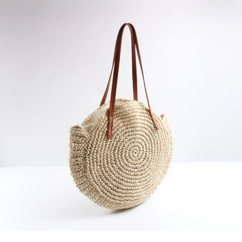 Women Large Raffia Straw Bag Beach Handbags Travel Shoulder Bags Red Apricot Tot