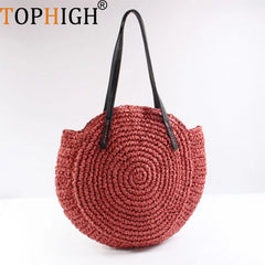 Women Large Raffia Straw Bag Beach Handbags Travel Shoulder Bags Red Apricot Tot