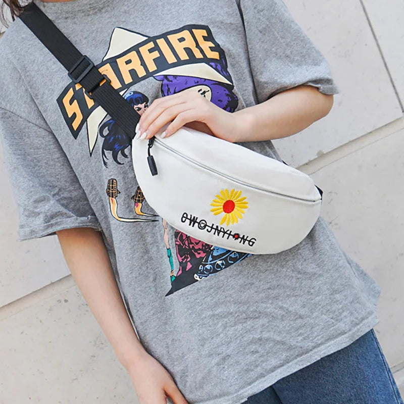 Embroidered Daisy Waist Pack for Women