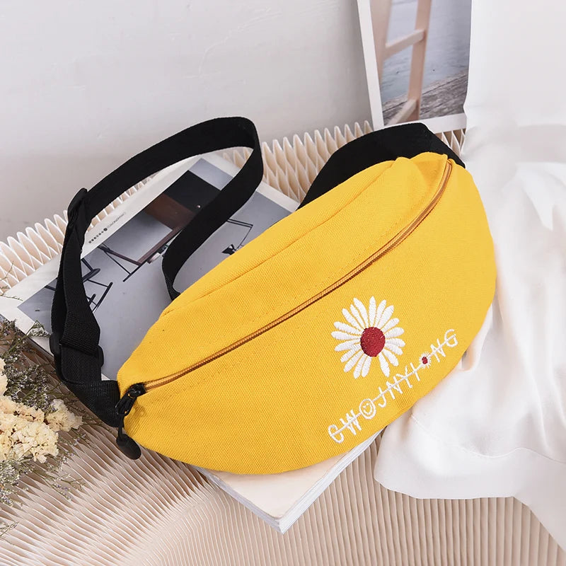 Embroidered Daisy Waist Pack for Women