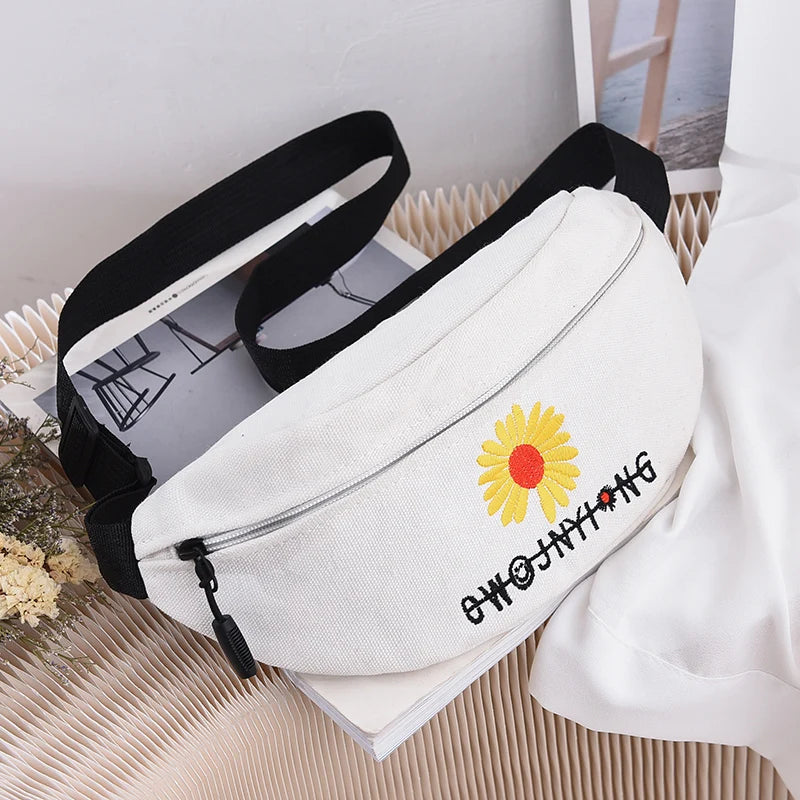 Embroidered Daisy Waist Pack for Women