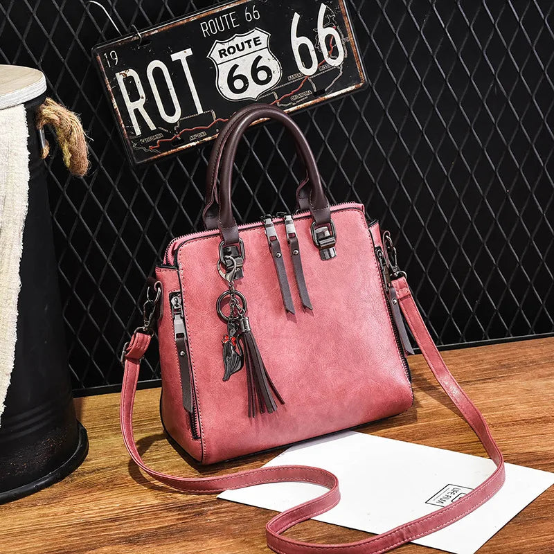 Large Capacity PU Leather Women Shoulder Bag Solid Satchels Female Hand Bag Tass
