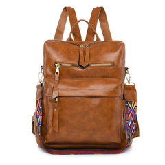 Anti Theft PU Leather Backpack Women Zipper Laptop Travel Bag