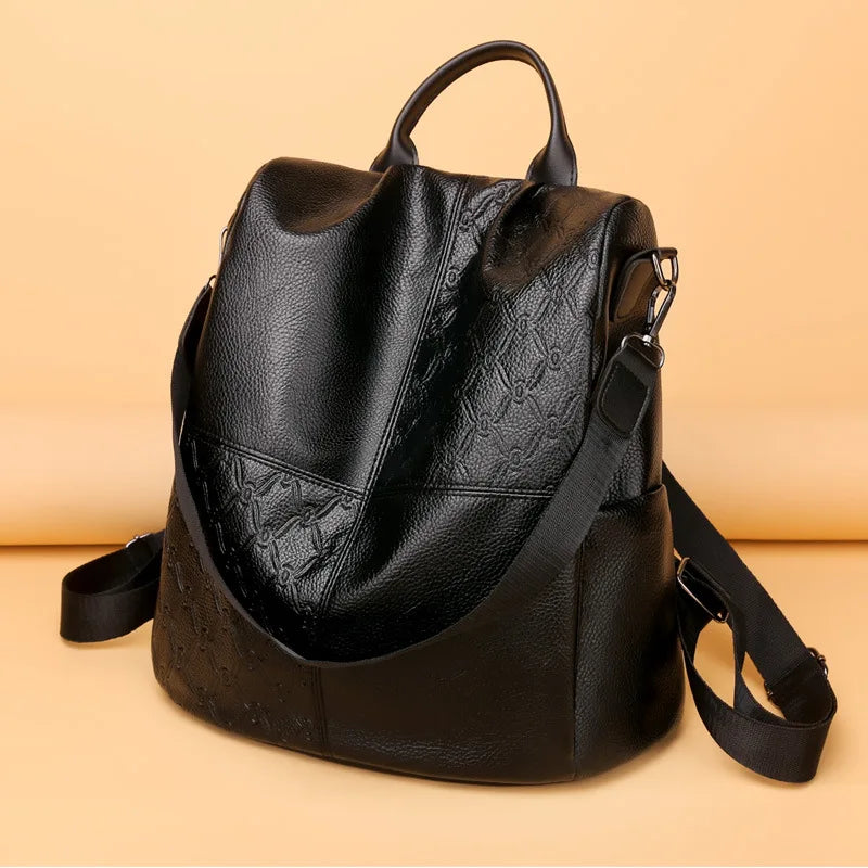 Waterproof PU Leather Backpack for Women Travel Laptop Bag