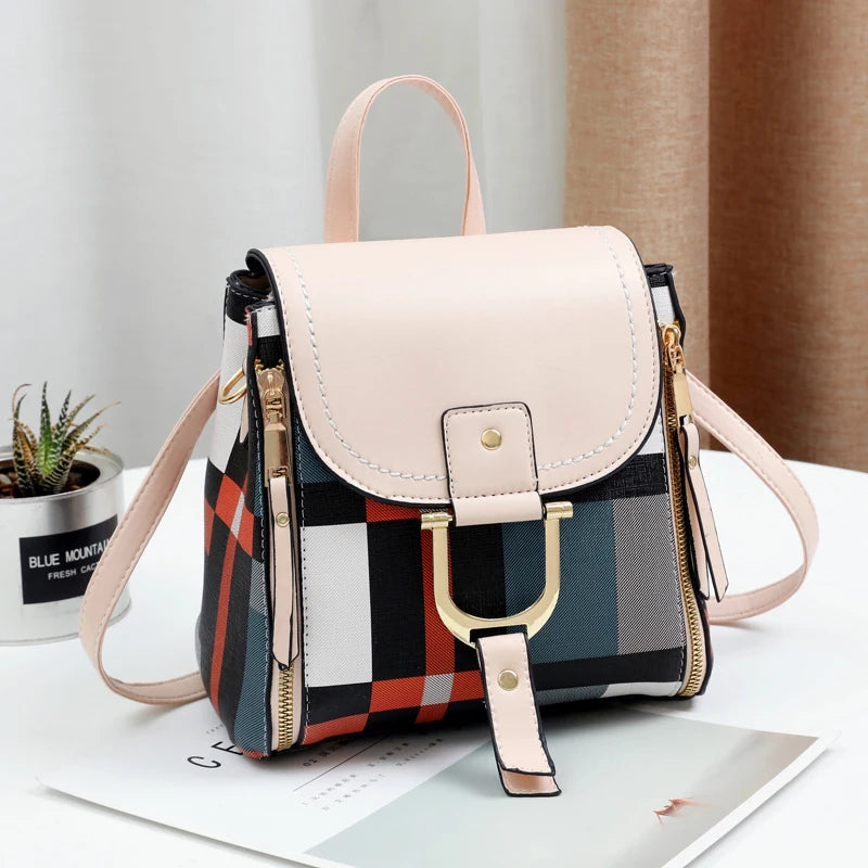 Plaid Lady Shoulder Bag Square PU Single or Double Strape Handbag