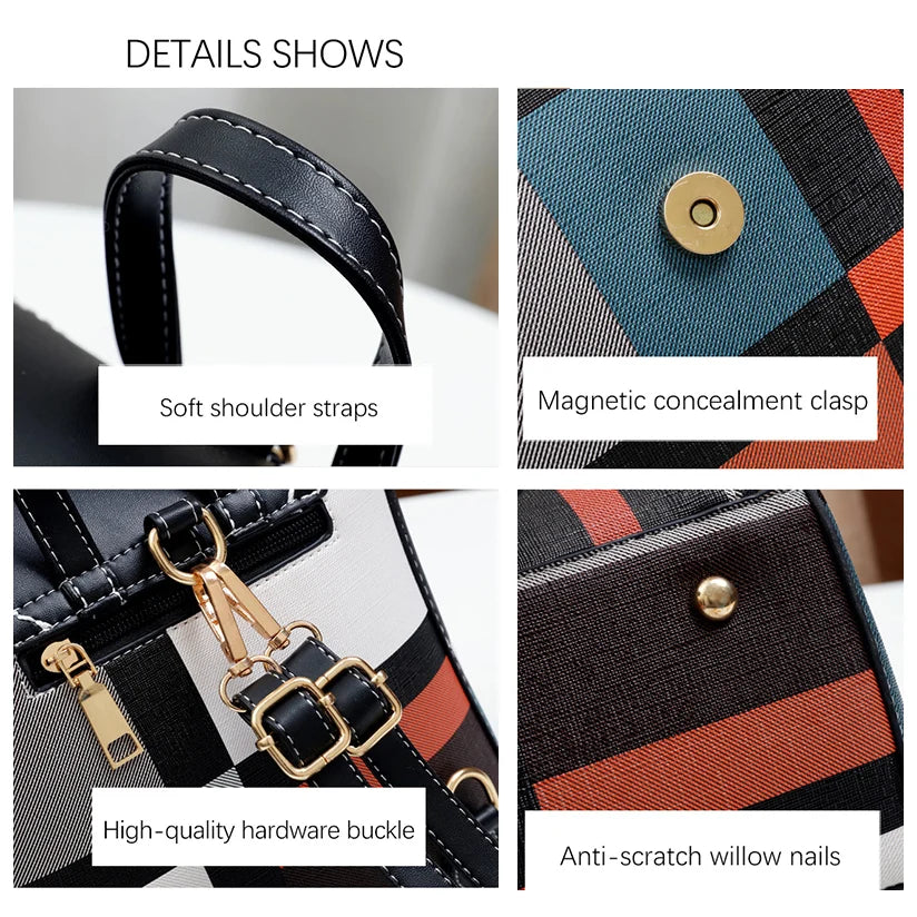 Plaid Lady Shoulder Bag Square PU Single or Double Strape Handbag