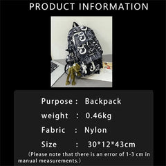 Nylon Camo Graffiti Backpack for Women, Students, Hip-hop, School