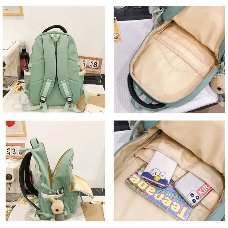Nylon Multi-pocket Women Backpack Student College School Bag