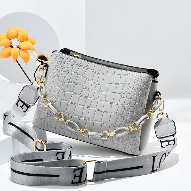 Stone Pattern Chain Shoulder Cross-body Bag