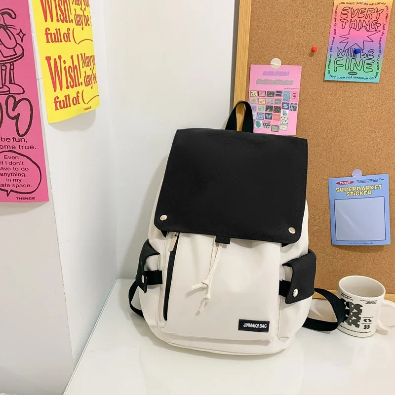 Unisex Stitching Contrast Backpack Large Capacity Outdoor Schoolbag