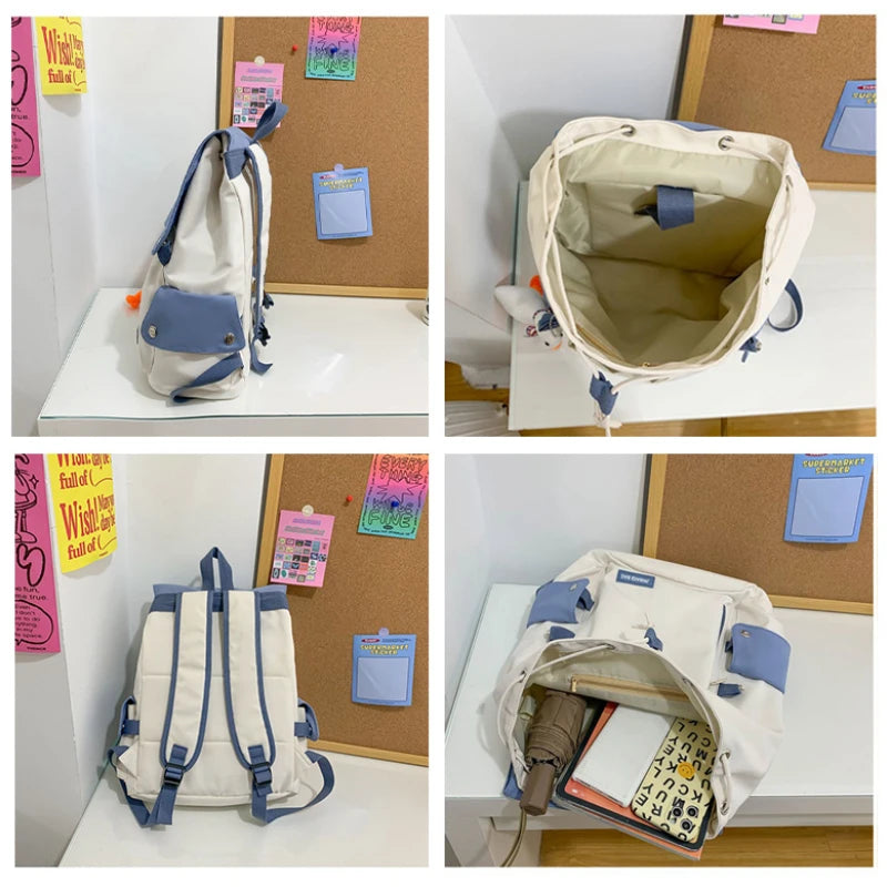 Unisex Stitching Contrast Backpack Large Capacity Outdoor Schoolbag