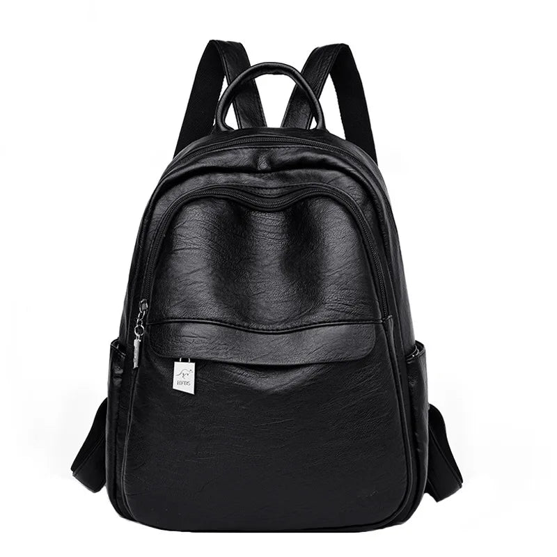 Women Large Capacity Soft Leather School Bag for College Students