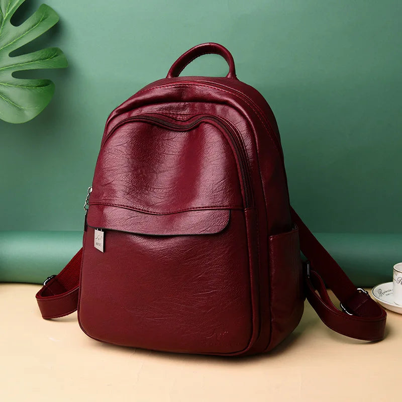Women Large Capacity Soft Leather School Bag for College Students