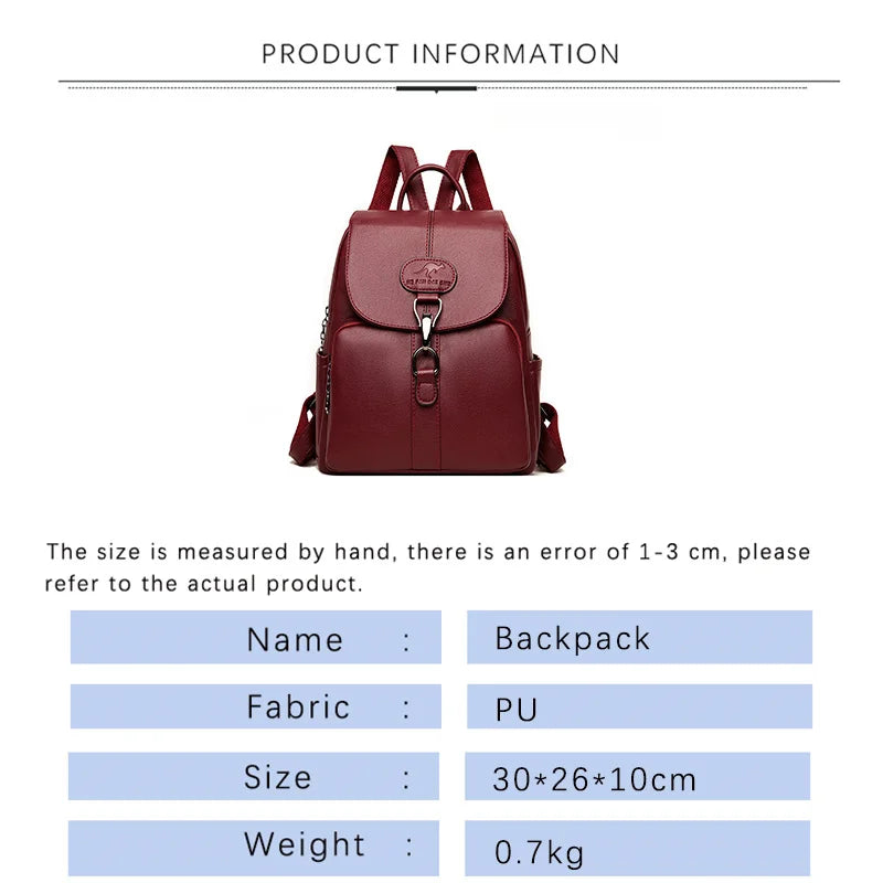 Soft Leather Student Girl School Bag Outdoor Travel Backpack