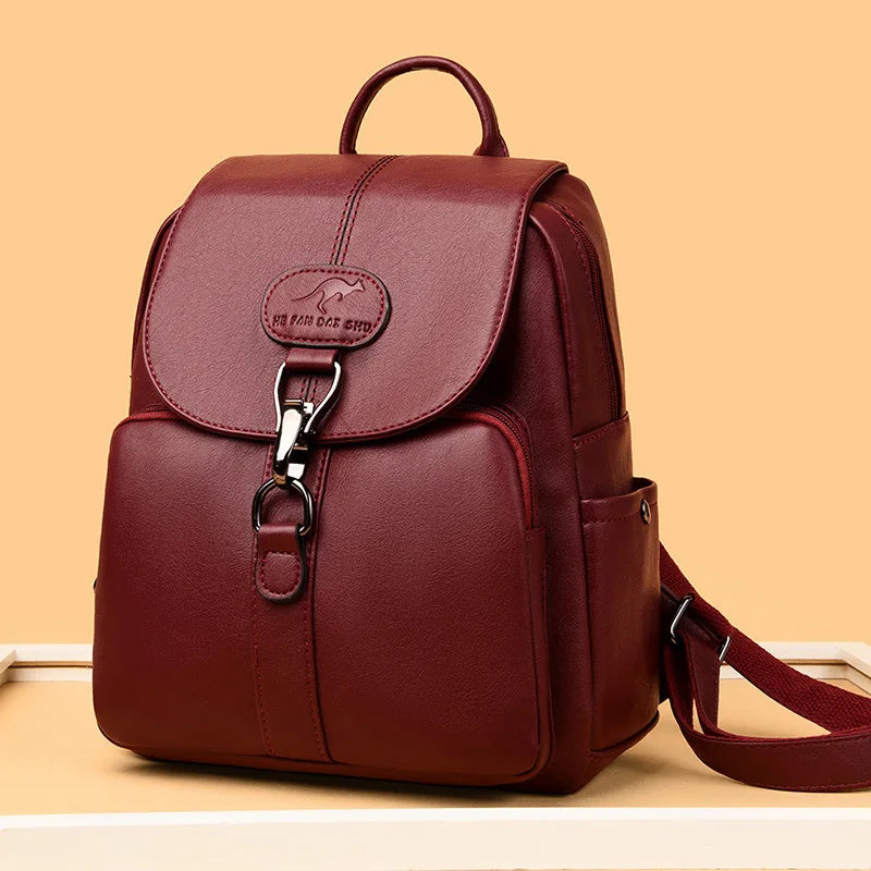 Soft Leather Student Girl School Bag Outdoor Travel Backpack