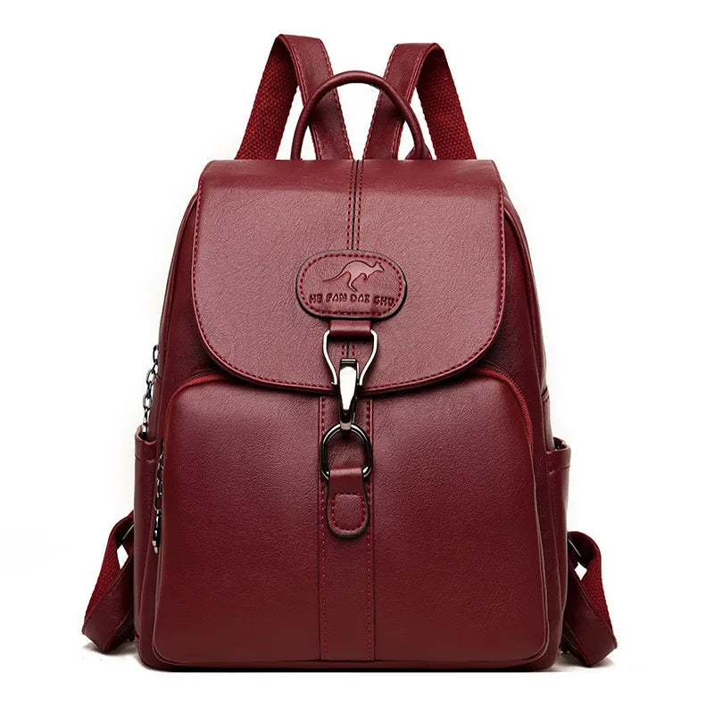 Soft Leather Student Girl School Bag Outdoor Travel Backpack