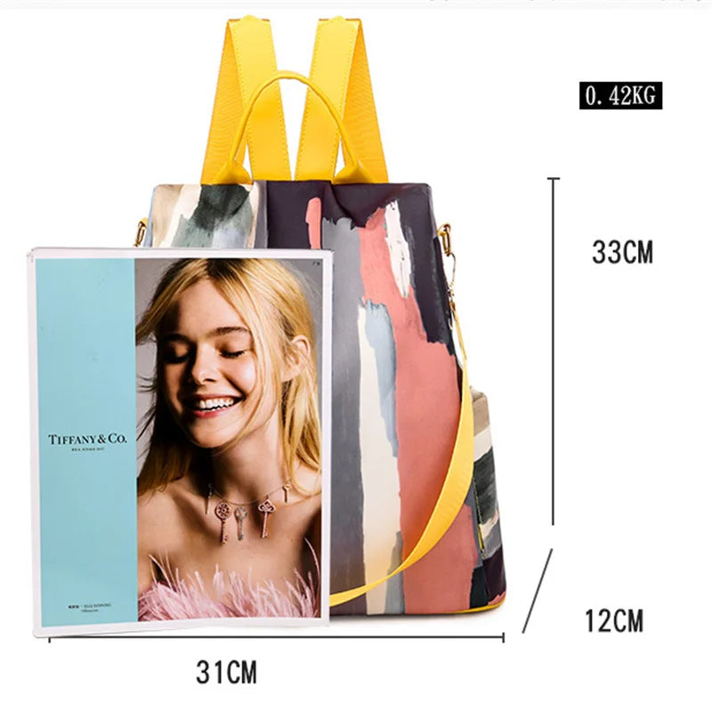 Oxford Lady Bag Graffiti Backpack Multifunctional Waterproof Satchel