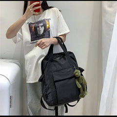 Green Vintage Nylon College Woman Student Bookbag Travel Bag