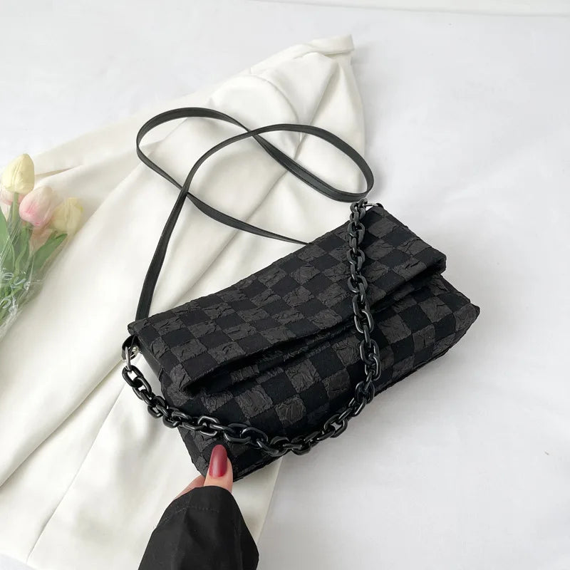 Women Shoulder Bag Plaid Bagcrossbody Chain High-Quality Handbag
