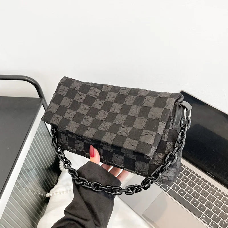 Women Shoulder Bag Plaid Bagcrossbody Chain High-Quality Handbag