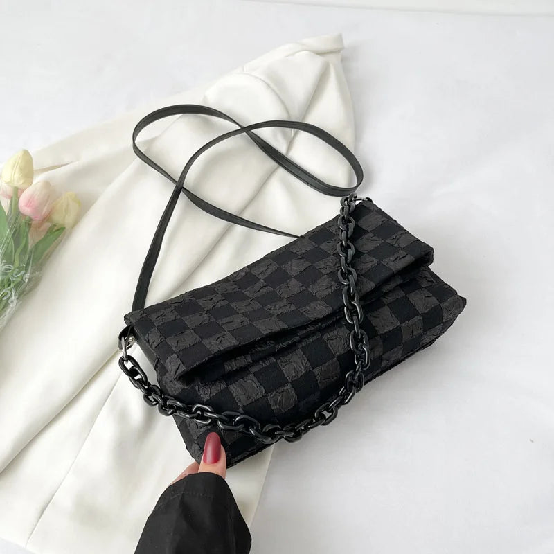 Women Shoulder Bag Plaid Bagcrossbody Chain High-Quality Handbag