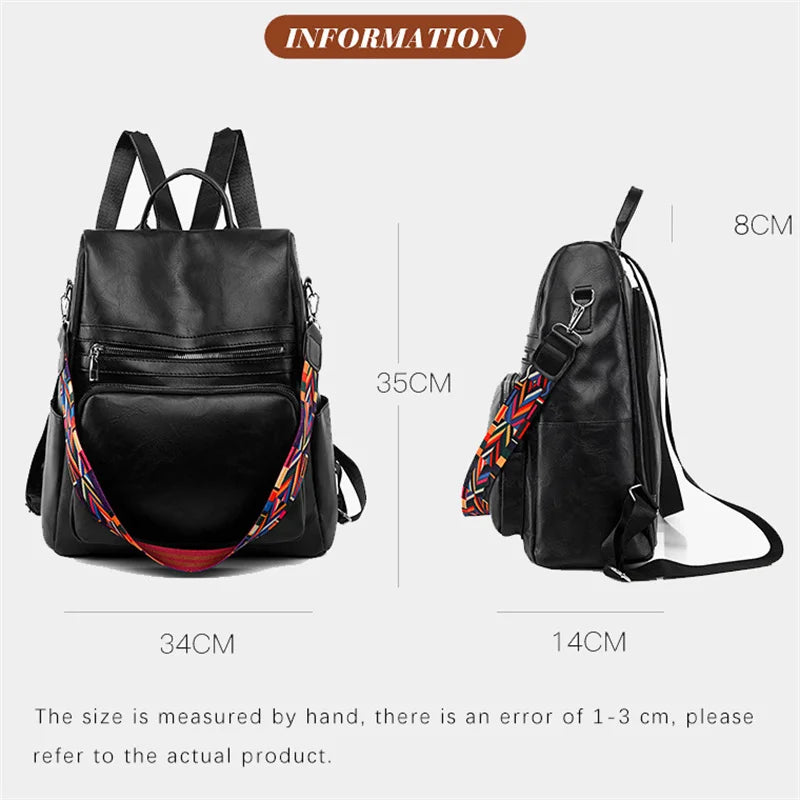 Anti-theft PU Leather Women Bags Waterproof Casual Red Travel Backpack