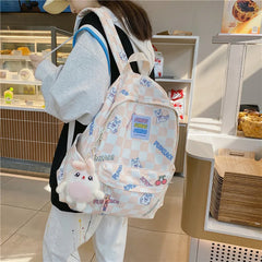 Light Waterproof Plaid Backpack Women Nylon Bookbag for Collage Student Travel B