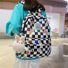 Light Waterproof Plaid Backpack Women Nylon Bookbag for Collage Student Travel B