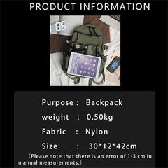 Nylon Backpack High School Bags Large Capacity Casual Waterproof Unisex