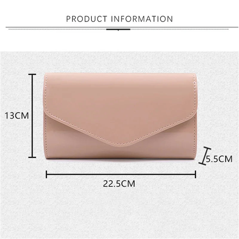 Leather Chain Shoulder Bag for Women Fold Wedding Clutch Wallet