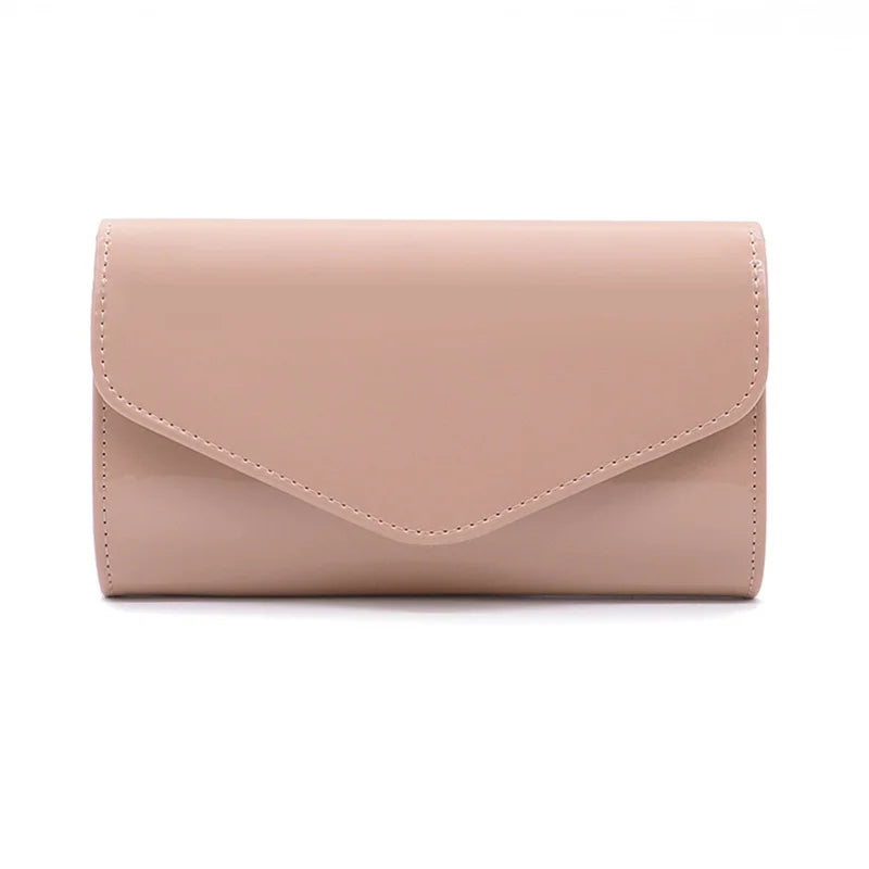 Leather Chain Shoulder Bag for Women Fold Wedding Clutch Wallet