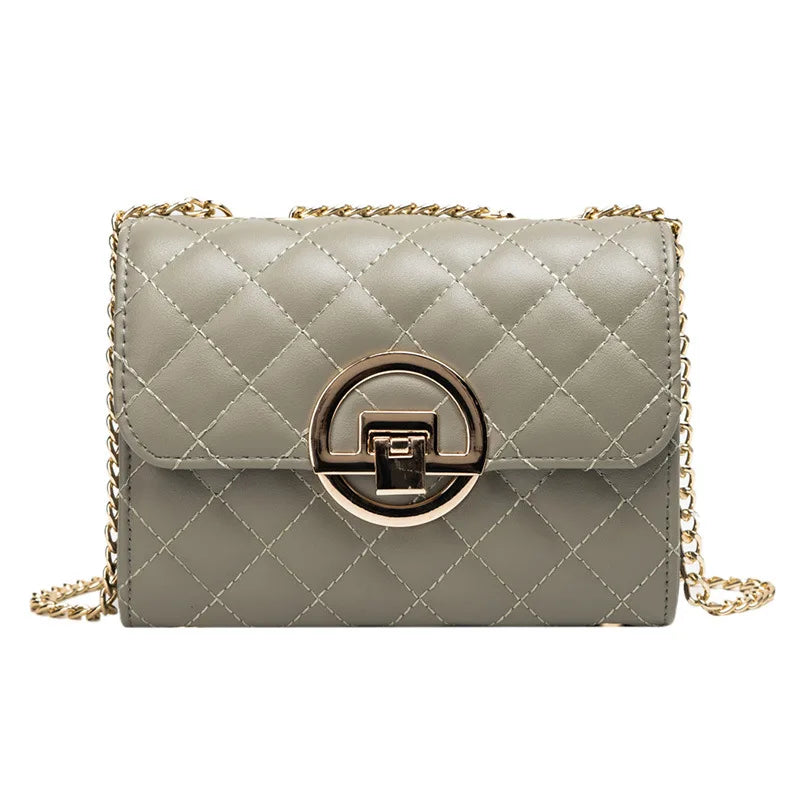 Women's Leather Crossbody Bag Metal Buckle Chain Handbag