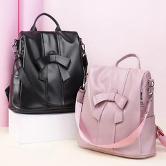 Vintage Bows Woman Backpack Small Casual Middle School Shoulder Bag Pink